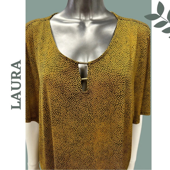 🛍️3/$40 Laura Yellow Black Dot Pattern Short Sleeve
Top Loose Fit Keyhole 2X - Picture 5 of 6